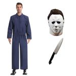 Halloween Michael Costume for Adults, with Horror Killer Mask Toy Knife and Mike Jumpsuit Coveralls-XL