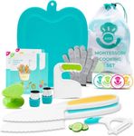 Tovla Jr Kids Montessori Cooking Tools Set - Kid Safe Kitchen Knives Gift Set - Childrens' Knife, Toddler Chopper, Vegetable Peeler ,Gloves,Cutting Board, Recipes and More