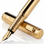 Scriveiner Gold Fountain Pen – Luxury Pen with Precision German Schmidt Medium Nib, Ion-Plated Metal Body for Well-Balanced Engineering and Comfort, Effortlessly Smooth Writing Signature Gift Set