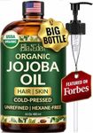 Ella & Eden 16 Oz Organic Jojoba Oil For Hair – USDA Certified – 100% Pure Cold-Pressed & Unrefined Moisturizer for Hair, Skin, Face & Nails, Hexane-Free Carrier Oil - Food Grade Plastic Bottle