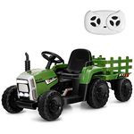 Maxmass Kids Electric Tractor and Trailer, Ride on Tractor with USB & Bluetooth, Toddler 4 Wheels Ride on Toy Car for 3+ Years (Greyish Green with Remote Control)