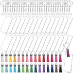 Duufin 120 Pieces Acrylic Keyring Blanks Tassels Set Including 30 Pcs 3x7cm Rectangle Acrylic Blanks 30 Pcs Key Ring with Chain 30 Pcs Keychain Tassels and 30 Pcs Jump Ring for DIY Projects and Craft