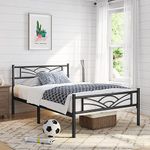 Yaheetech 3ft Single Bed Metal Slatted Bed Frame with Cloud-inspired Design Headboard, Under-bed Storage Black