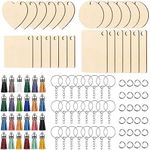 MIPIACE 96 Pcs Wooden Keyring Blank Keychain Custom Keyrings with Colourful Tassel for DIY Decorations Making Kit, Multicolor