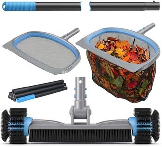 UIRWAY 4-in-1 Deluxe Swimming Pool Cleaning Kit - Includes Detachable Pool Brush, Heavy Duty Deep Leaf Skimmer Net, Fine Mesh Net, Extendable Aluminum Pole for Inground & Above Ground Pools Cleaning