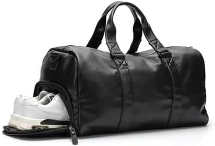 Duffle Bag with Shoe Compartment and Wet Pocket, Gym Duffle Bag, Water Resistant, Smooth PU Leather, Overnight Duffle Bag,Travel Bag for Men and Women (Black - Medium)