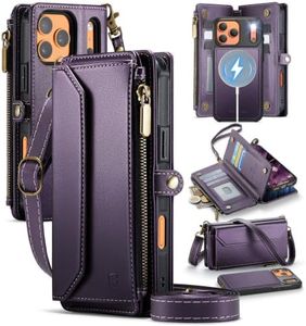 Strapurs for iPhone 17 Pro Max Detachable Wallet Case Compatible with Magsafe, RFID Blocking 9-Card Holder Zipper Strap Lanyard PU Leather Magnetic Phone Case for iPhone 17 Pro Max 6.9", Purple