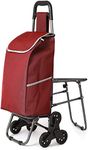 KRISHYAM Foldable Shopping Trolley Cart with Wheels and Removable Bag (6 Wheel+Seat+2 Pocket-Red)