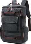 TELOSPORTS Vintage Canvas Fits 15.6 Inch Laptop Casual Bookbags Business Computer Bag Rucksack for Men Women Black