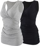 ZUMIY Nursing Maternity Top Pregnant Breastfeeding Shirt Womens Cotton V Neck Ruched Waist Double Layered Summer Tank Medium Blackgrey/2-pk