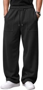 EFAN Mens Wide Leg Sweatpants Baggy Pants with Patch Pockets Black S