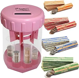 Teacher's Choice Digital Coin Counter Automatic Coin Sorter - 2023 Version - Automatically Sorts U.S. Coins into Individual Tubes and Keeps Digital Count, with 20 Coin Wrappers Included (Pink)