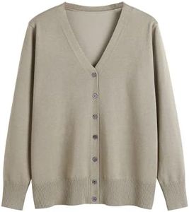 FindThy Women’s Long Sleeve V-Neck Sweater Cardigan Classic Basic Button Down Knit Cardigans, Khaki, Small
