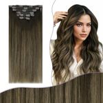 fshine Balayage Clip in Hair Extensions 20 Inch 150g Remy Hair Clip in Dark Brown to Chestnut Brown and Darker Brown Balayage Clip in Extensions Full Head Straight Hair 7Pcs