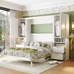 Queen Size Murphy Bed Wall Bed with Integrated Side Closet, Two Large Storage Drawers, and Shelves | Space Saving Cabinet Design for Bedroom, Guest Room, or Office (White)