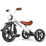 KRIDDO Kids Tricycles Age 2 Years to 5 Years, 12 Inch Puncture Free Rubber Wheel w Front Light, Adjustable Seat Height, Gift Toddler Tricycles for 2-5 Year Olds, Trikes for Toddlers, White