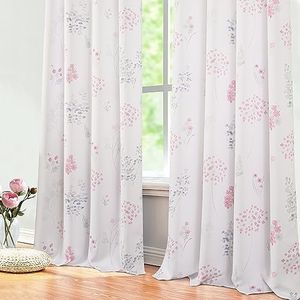 XTMYI Pink Girl Nursery Curtains for Baby 2 Panels 80% Blackout Patterned Printed Neutral Watercolor Floral Boho Curtains for Girls Bedroom Kids Room,63 Inch Length,Light Pink and Pale Grey