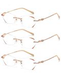 TERAISE Frameless Reading Glasses For Women With Blue Light Blocking,Fashion Diamond Cutting Rimless Eyeglasses(2.5X)