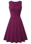 YMING Women Sleeveless Dress Sexy Cocktail Dress V Neck Party Dress Audrey Elegant Solid Color Dress Midi Dress Dark Red 3XL