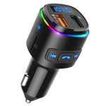 FM Transmitter Car, [Upgraded] ORIA Bluetooth Wireless Radio Adapter with Siri Google Assistant, QC3.0 Charging, 7 RGB Colors Lights, MP3 Player Car Charger, Hands-free Calling, USB Drive/TF Card