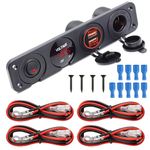 Dual USB Socket Charger Switch Panel - LED Voltmeter, 12V Power Outlet, ON-OFF Toggle Switch 4 in 1 Panel for Truck Trailer Camper Motorhome Marine Car Boat Mobiles (Red)