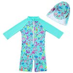 upandfast Baby Girl One Piece Swimsuit Sunsuit with Sun Hat UPF50+ Infant Girl Rashguard (3-6 Months, Green Octopus)