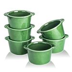 Creme Brulee Ramekins Ceramic Bowls - VICRAYS Mini Custard Cups 6 oz oven Safe Bowls Souffle Dishes for Baking Individual Casserole Dipping Sauce Pioneer Woman Bakeware Set of 6, Green