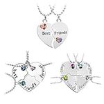 3 Set Friendship Necklace Best Friends Forever Necklace Alloy Rhinestone Engraved Heart Necklaces Puzzle Friendship Pendant Necklaces Set for Birthday Christmas Gift（4/3/2 piece set）