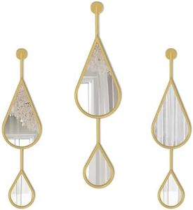 Ferytange Gold Wall Mirror Tear Drop Shape Decor Mirror for Bedroom Living Room entryway Hall Fireplace Boho Wall Mirror 3-Pack Mirrors Set