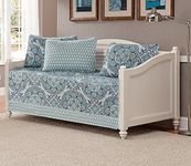 Mk Collection 5pc Day Bed Reversible Quilted Bedspread Set Floral Light Blue White Gray Navy Blue New