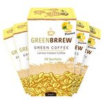 Greenbrrew Instant Lemon Coffee Mix | 100% Unroasted Arabica Coffee Beans | Green Coffee Extract ("PL-AAA") + Probiotics | Hot & Cold Coffee | 20 Sachets, 60g Each - (Pack Of 5)