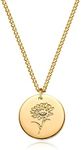 MEVECCO Gold Birth Flower Coin Necklace for Women 12 Month April Daisy Disc Pendent 18K Gold Plated Personalized Flora Necklace Birthday Jewelry for Her