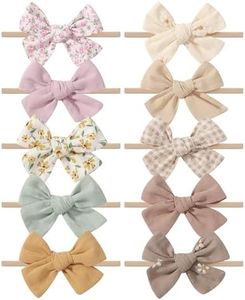 doboi 10PCS Baby Girls Headbands Hair Bows Nylon Cotton Linen Hairbands Fine Handmade Hair Accessories for Newborn Infant Toddlers Little Girls-Embroidered Flower