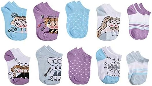 Disney Frozen girls 10-pack No Show Socks, Ocean Blue, 4-6 Years