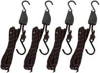 DAJAVE 4 Pack Kayak Rope Tie Downs, 1/4" x 11.8ft Rope Tie Downs Canoe Bow and Stern Tie Down Strap, Heavy Duty Adjustable Rope Clip Tie Down Kayak and Canoe Accessories