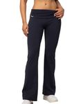 Danysu 28" 30" 32" Fold Over Flared Leggings for Women Low Rise Stretch Y2k Yoga Lounge Pants, Navy Night, Small