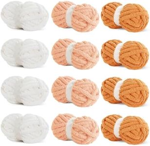 HOMBYS Chunky Chenille Yarn for Crocheting, Super Bulky Jumbo Yarn for Hand Knitting, 3/4" Thick Soft Plush Yarn for Blankets, 12 Skein Pack (27 yds / 8 oz Each), Multi Assorted Orange Gradient