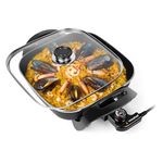 VonShef Electric Frying Pan 5L – 30cm Multi Cooker, Non-Stick Electric Skillet with Glass Lid & Adjustable Temperature, Easy Clean, Cool Touch Handles & Detachable Power Cable for Serving – 1500W