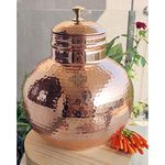 INDIAN ART VILLA Pure Copper Hammered Design Matka/Pot with Lid & Brass Knob On Top, Drinkware & Storage Purpose, Volume- 7200 ML