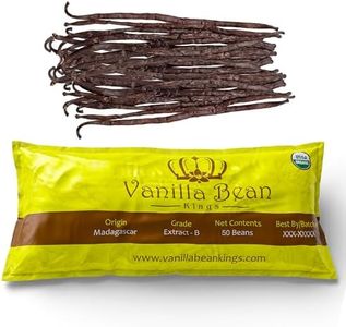50 Organic Madagascar Vanilla Beans - Whole Extract Grade B Pods for Baking, Homemade Extract, Brewing, Coffee, Cooking