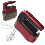 Yomelo 9-Speed Digital Hand Mixer Electric, 400W DC Motor, Hand Mixer electric Handheld with Snap-On Storage Case, Touch Button, Turbo Boost, 5x Stainless Steel Accessories (Red)