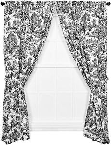 Ellis Curtain Victoria Park Toile 68-Inch-by-84 Inch Tailored Panel Pair with Tiebacks, Black
