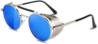 FEISEDY Retro Round Steampunk Sunglasses for Men Women Side Shield Vintage Goggles