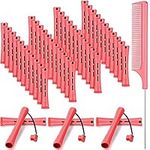 48 Pieces Hair Perm Rods Short Cold Wave Rods Plastic Perming Rods Hair Curling Rollers Curlers with Steel Pintail Comb Rat Tail Comb for Hairdressing Styling Supplies (0.51 Inch, Pink)