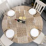 Pioggia Round Vinyl Fitted Tablecloth with Flannel Backing Elastic Table Cloth Waterproof Oil-Proof Plastic Table Cover (Weave Style,Small Round Fits Table up 40""-44"" Diameter)