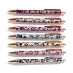 HLPHA Funny Pens, 7Pcs Funny Seven Days of The Week Pen Set Describing Mentality,Weekday Vibes Glitter Leopard Pen for Each Day of The Week,Funny Gift for Colleagues, Coworkers, Black 1mm(7 Pcs)