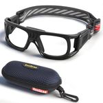 Professional Sports Goggles Glasses Men Women Racquetball Basketball Football Sport Eyewear Protective Glasses Anti-fog Shock Collision Lens Replaceable (Black Frame Black Pad)