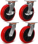 8"x2" Polyurethane Wheels- Heavy Duty Casters Set of 4, Industrial Grade Polyurethane Casters 6000 lbs Load Capacity. Use for Workbench, Industrial Equipment (2 Brake & 2 Swivel)