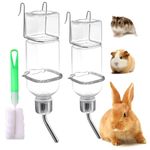 Rabbit Water Bottle, Guinea Pig Water Bottle Non Drip 2 Pack | Rabbit Bottles with Hanging Holder | Transparent Plastic & Stainless Steel Spout | for Rabbits, Chinchillas, Guinea Pigs, 180ml & 350ml