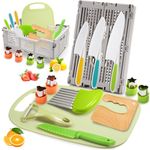 JoltJive 13PCS Kids Knife Set for Chopping, Kids Cooking Set with Foldable Storage Box and Crinkle Cutter, Kids Toys for 2 3 4 5 6Year Old Boys Girls, Montessori Toys for Christmas Birthday Gifts